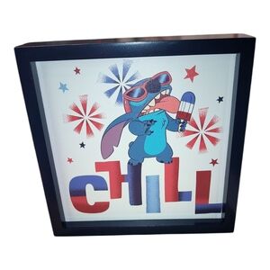 Disney Stitch Americana 4th of July Stitch USA Caption Box Wall Art NWT.